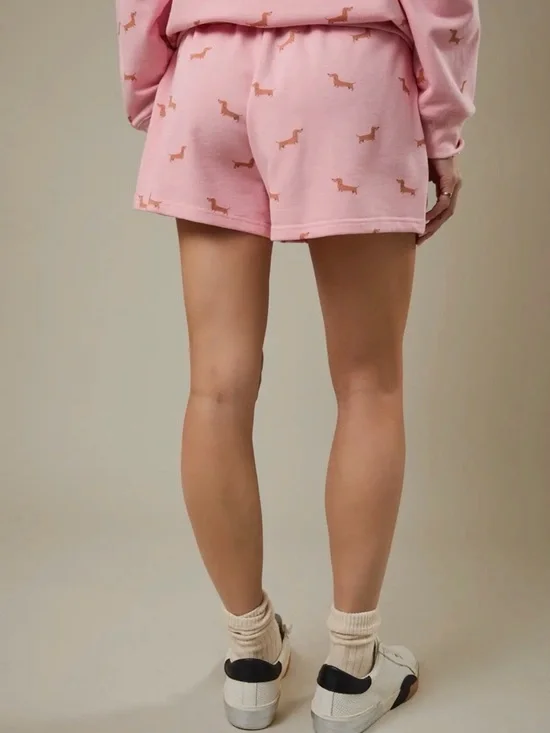 Women's Pink Dachshund-Print Hoodie and Shorts Set - Picture 5 of 6